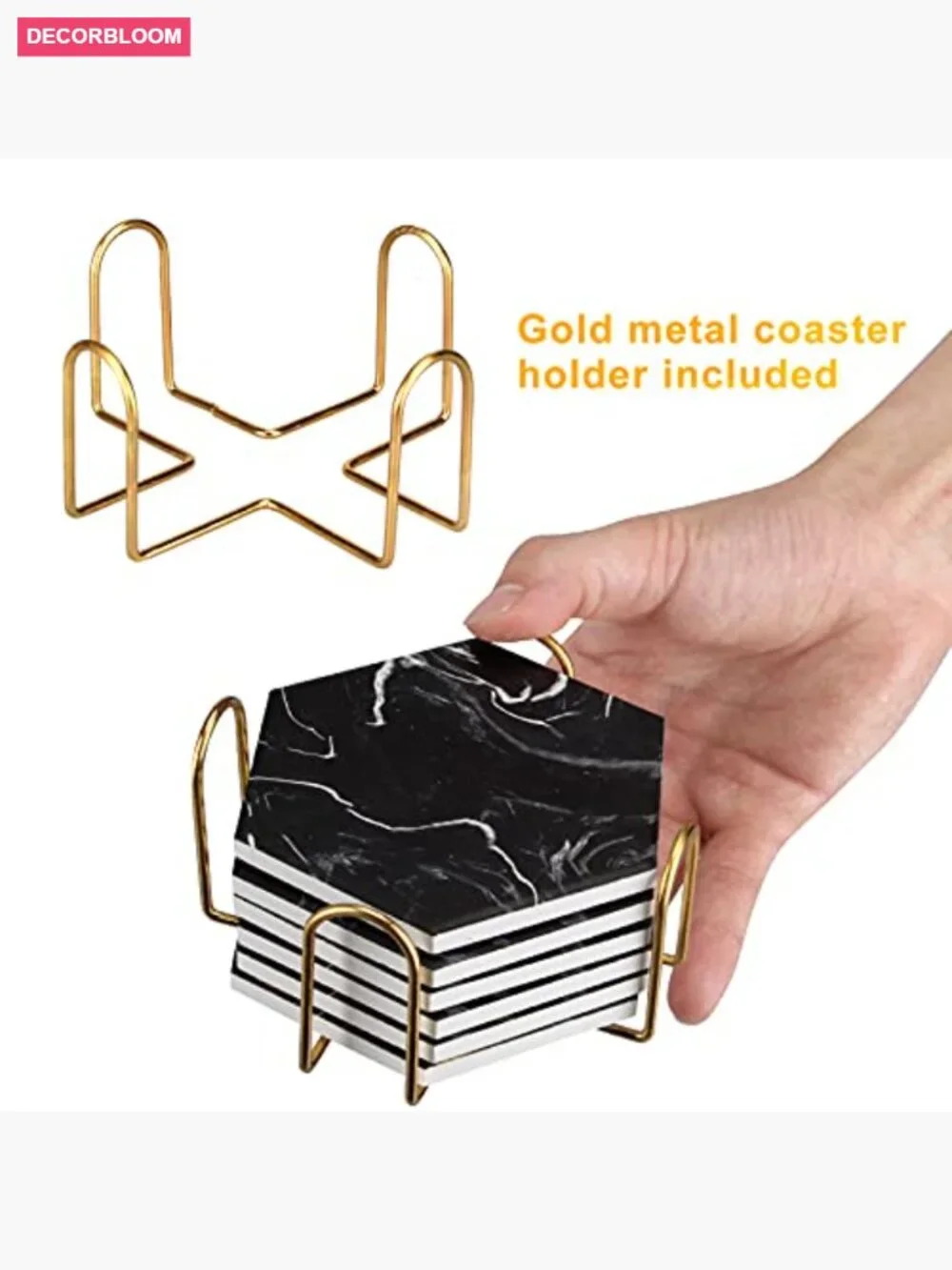 Hexagon Coaster Set with Holder - Absorbent Stone 6 Pack